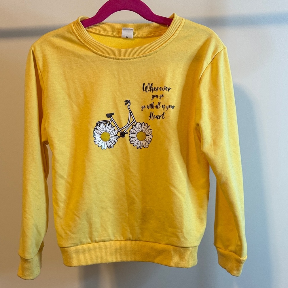 SHEIN Yellow Kids Sweatshirt with Bicycle Print